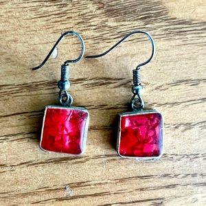 Red Stone Look Earrings